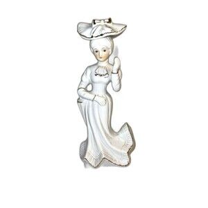 Vintage Porcelain White Lady Figurine Gold Gilt 7.5” Tall Excellent Condition